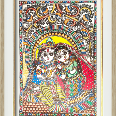 Radha Krishna Madhubani painting for home wall art Decor