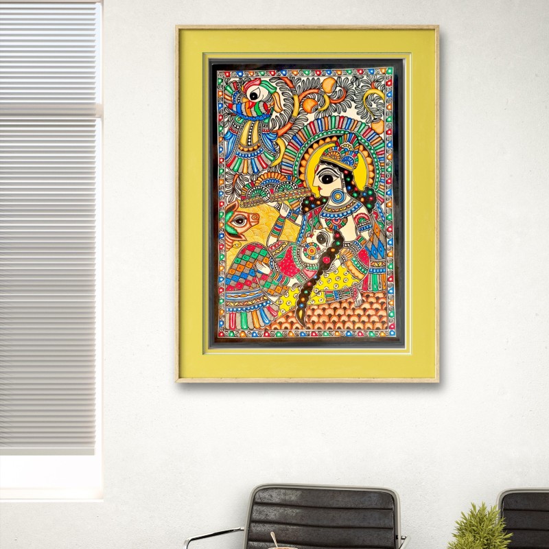 Radha Krishna Madhubani painting for home wall