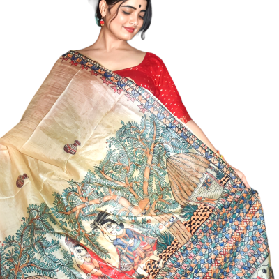 Paper Silk  Madhubani painting saree